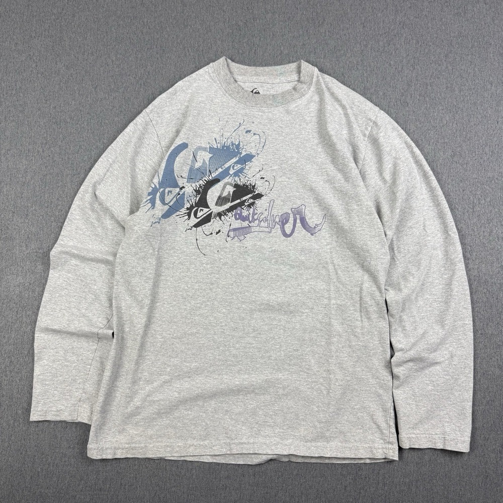 Vintage Quiksilver Long Sleeve Shirt Mens Small Y2K Gray Skater Surf Made In USA